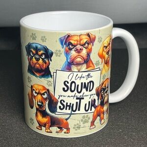Dog-Themed Ceramic Mug with Colorful Cartoon Dogs - Beige